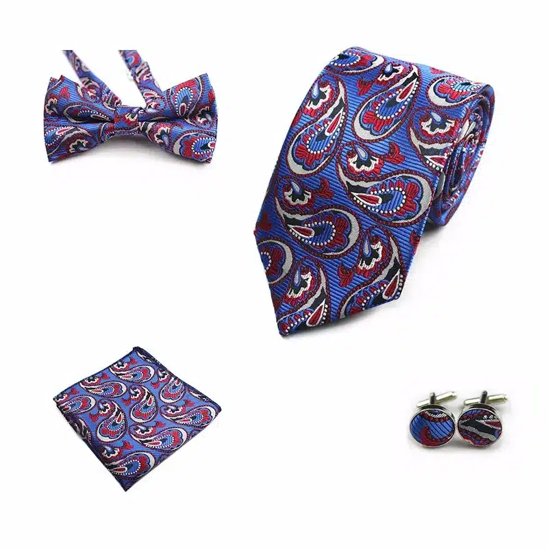 JEMYGINS 4PCS Tie Set Men Bow Tie and Handkerchief Bowtie Cufflinks 8cm Necktie 100% Silk Ties For Business Wedding Party Hombre 24