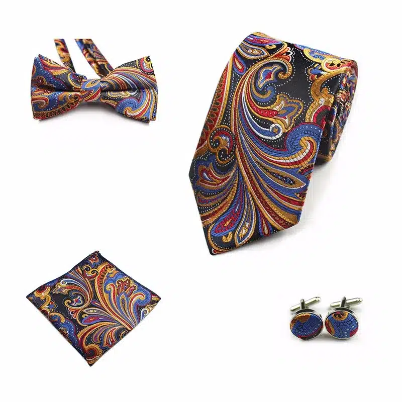 JEMYGINS 4PCS Tie Set Men Bow Tie and Handkerchief Bowtie Cufflinks 8cm Necktie 100% Silk Ties For Business Wedding Party Hombre 26