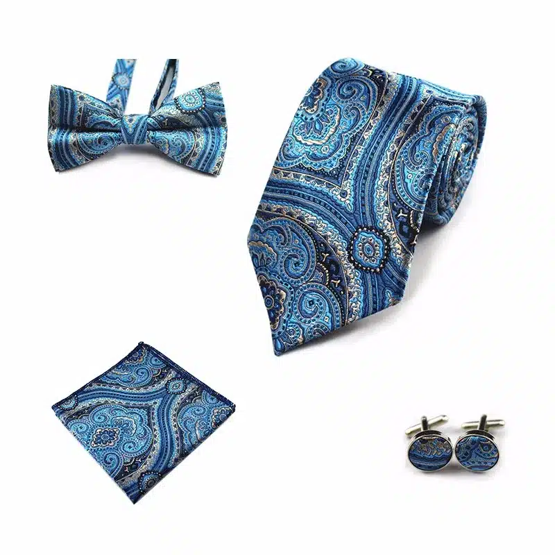 JEMYGINS 4PCS Tie Set Men Bow Tie and Handkerchief Bowtie Cufflinks 8cm Necktie 100% Silk Ties For Business Wedding Party Hombre 30