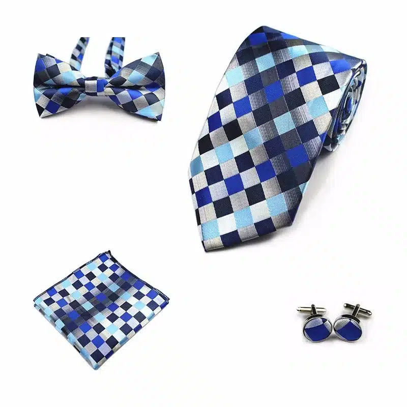 JEMYGINS 4PCS Tie Set Men Bow Tie and Handkerchief Bowtie Cufflinks 8cm Necktie 100% Silk Ties For Business Wedding Party Hombre 31