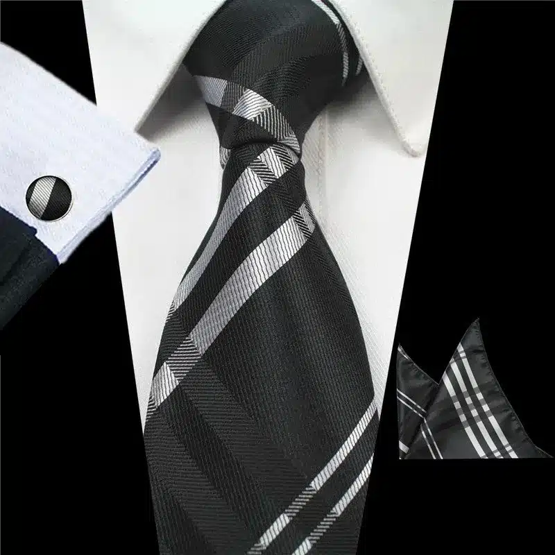 RBOCOTT 8cm Silk Jacquard Woven Mens Plaid Tie Red Paisley Tie Hanky Cufflinks Set Classic Brown Neck Ties For Wedding Business 15
