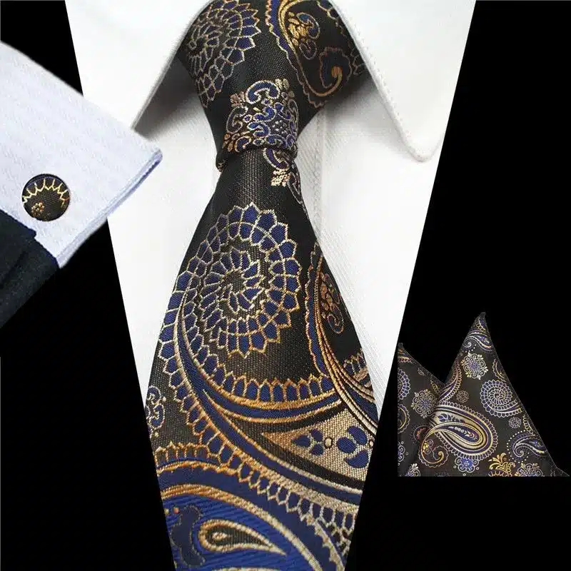 RBOCOTT 8cm Silk Jacquard Woven Mens Plaid Tie Red Paisley Tie Hanky Cufflinks Set Classic Brown Neck Ties For Wedding Business 23