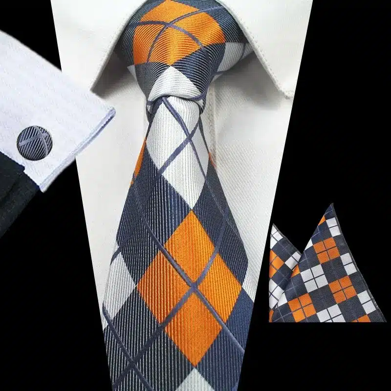 RBOCOTT 8cm Silk Jacquard Woven Mens Plaid Tie Red Paisley Tie Hanky Cufflinks Set Classic Brown Neck Ties For Wedding Business 26