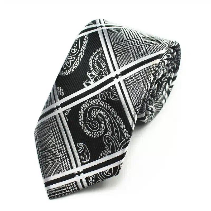 RBOCOTT 8cm Silk Jacquard Woven Mens Plaid Tie Red Paisley Tie Hanky Cufflinks Set Classic Brown Neck Ties For Wedding Business 30