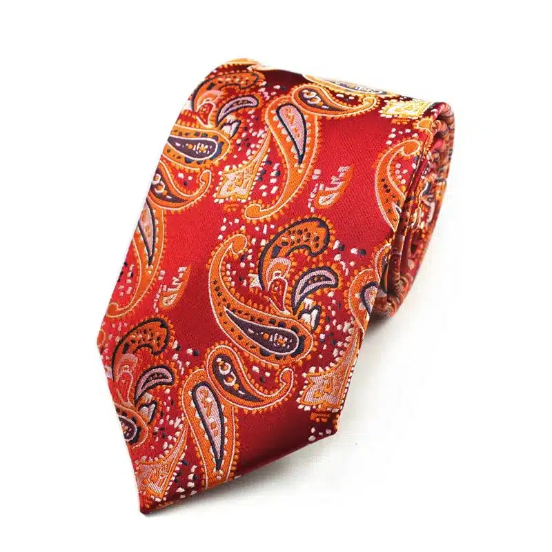 RBOCOTT 8cm Silk Jacquard Woven Mens Plaid Tie Red Paisley Tie Hanky Cufflinks Set Classic Brown Neck Ties For Wedding Business 33