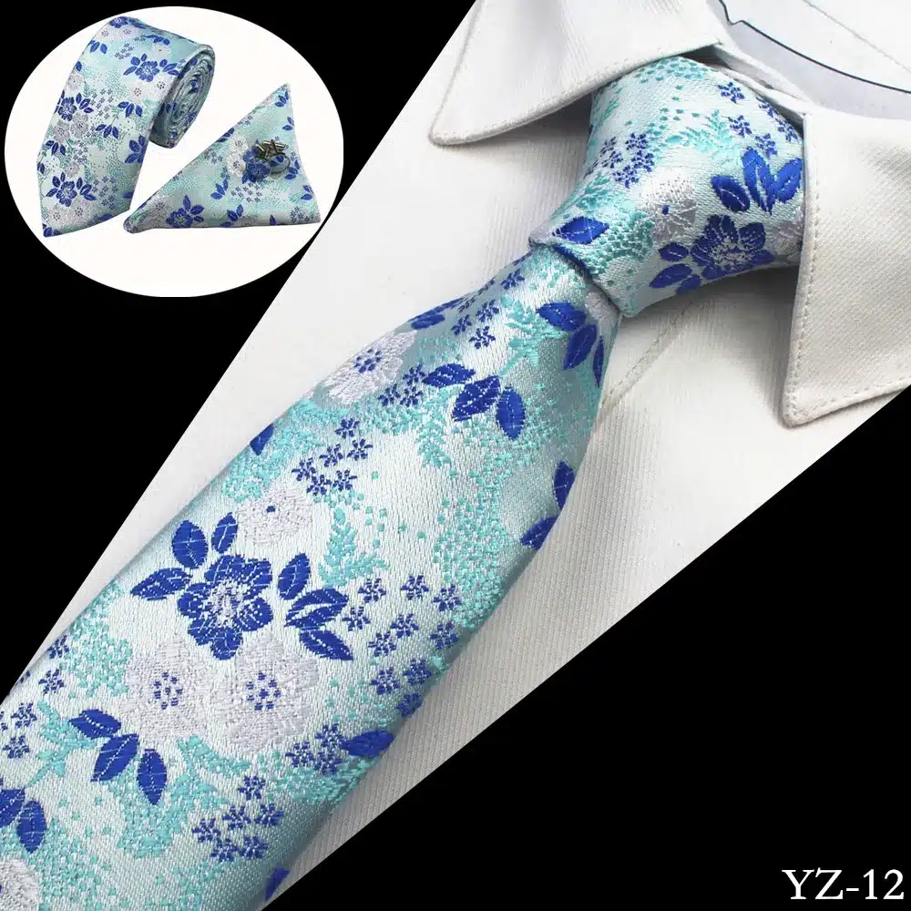 GUSLESON Men Tie Floral 100% Silk Jacquard Woven Necktie Gravata Corbatas Hanky Cufflinks Tie Set for Men Formal Wedding Party 17