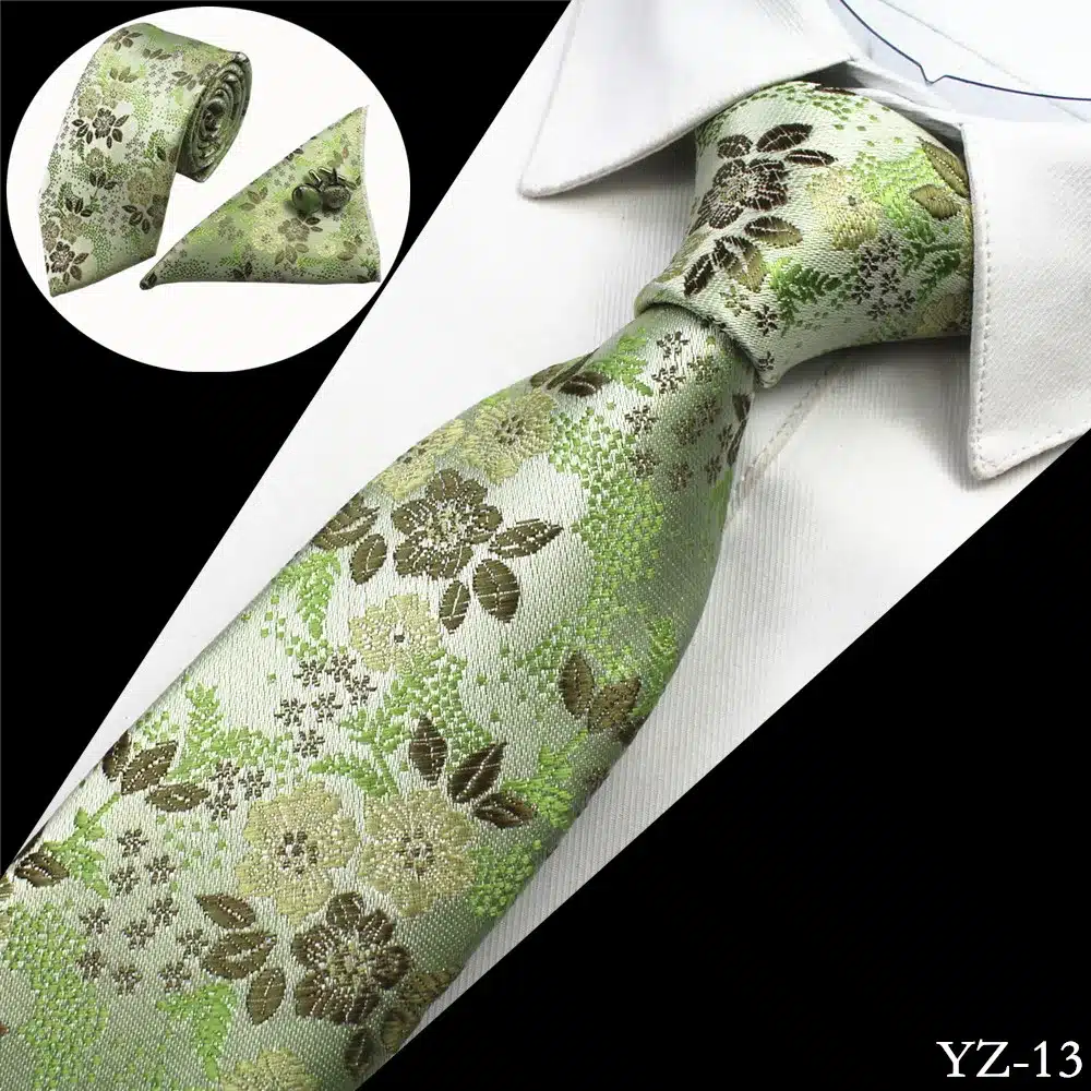 GUSLESON Men Tie Floral 100% Silk Jacquard Woven Necktie Gravata Corbatas Hanky Cufflinks Tie Set for Men Formal Wedding Party 19