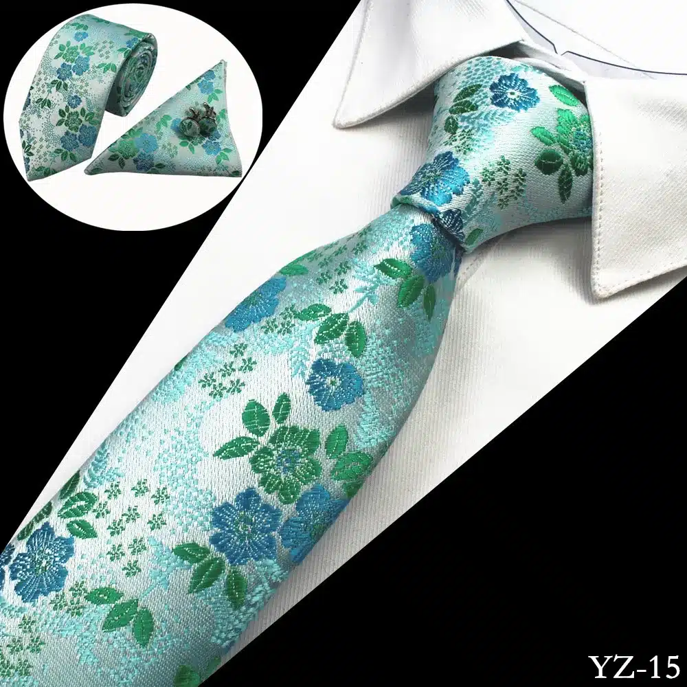 GUSLESON Men Tie Floral 100% Silk Jacquard Woven Necktie Gravata Corbatas Hanky Cufflinks Tie Set for Men Formal Wedding Party 23