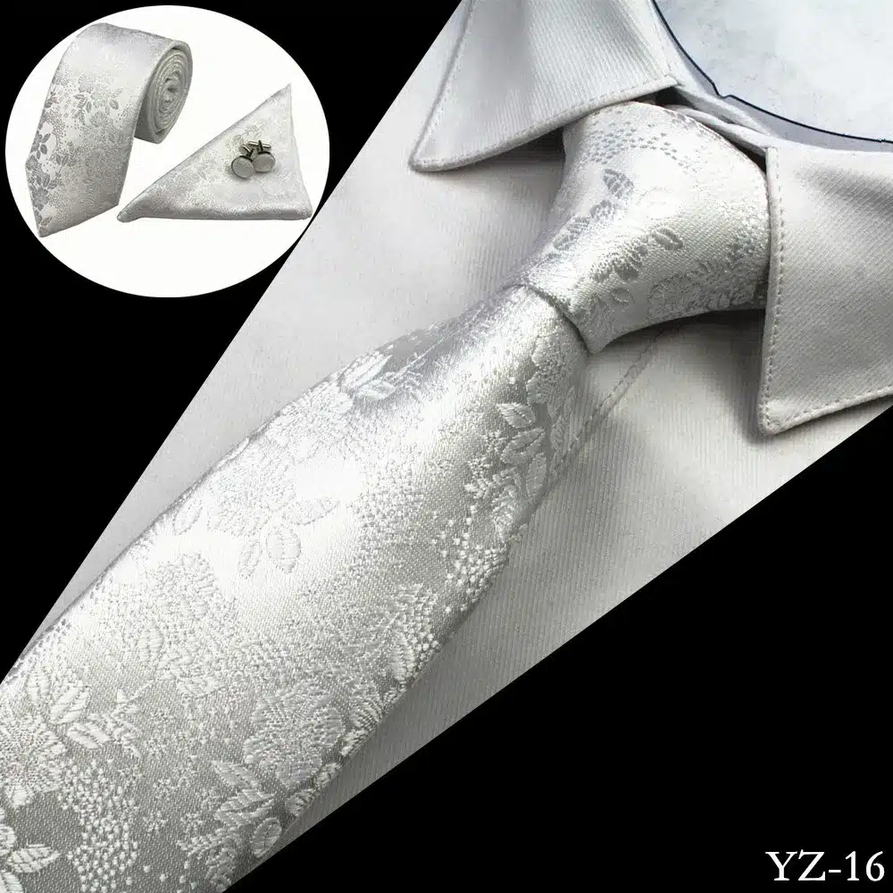 GUSLESON Men Tie Floral 100% Silk Jacquard Woven Necktie Gravata Corbatas Hanky Cufflinks Tie Set for Men Formal Wedding Party 25
