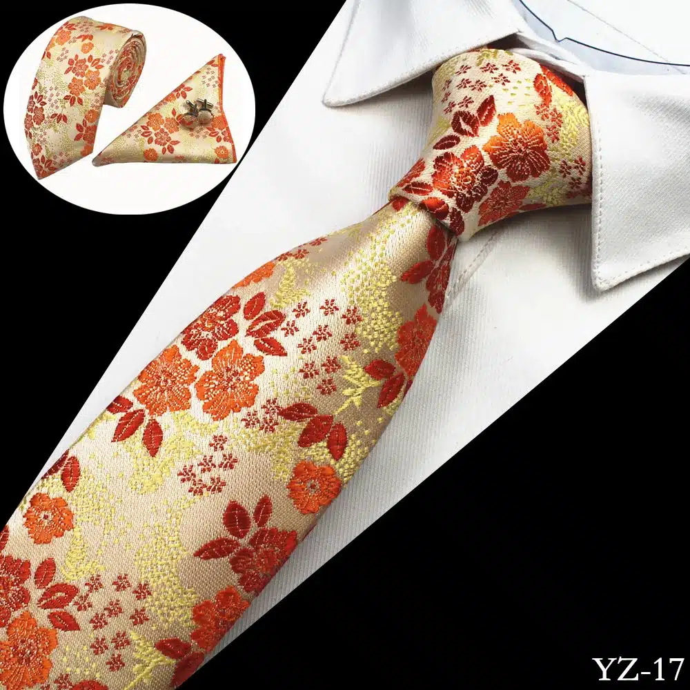 GUSLESON Men Tie Floral 100% Silk Jacquard Woven Necktie Gravata Corbatas Hanky Cufflinks Tie Set for Men Formal Wedding Party 27
