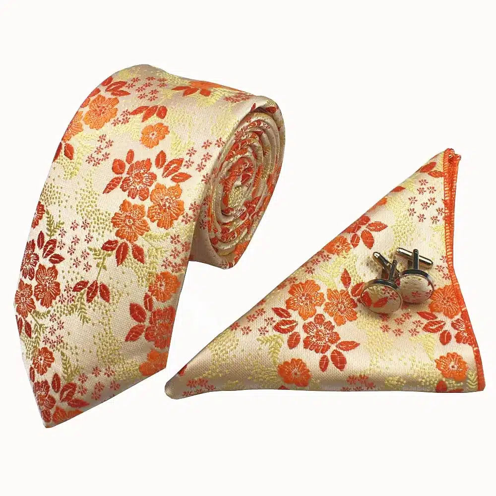 GUSLESON Men Tie Floral 100% Silk Jacquard Woven Necktie Gravata Corbatas Hanky Cufflinks Tie Set for Men Formal Wedding Party 28