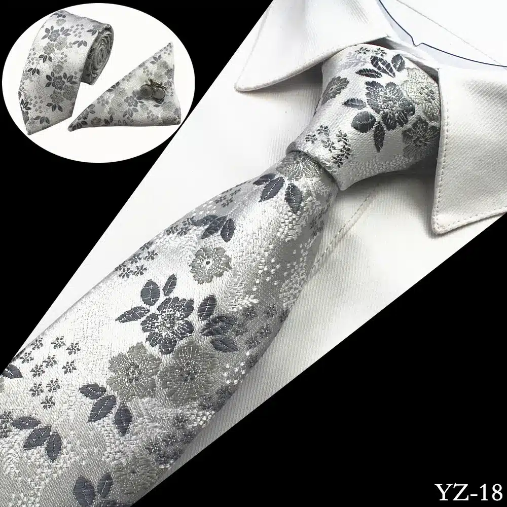 GUSLESON Men Tie Floral 100% Silk Jacquard Woven Necktie Gravata Corbatas Hanky Cufflinks Tie Set for Men Formal Wedding Party 29