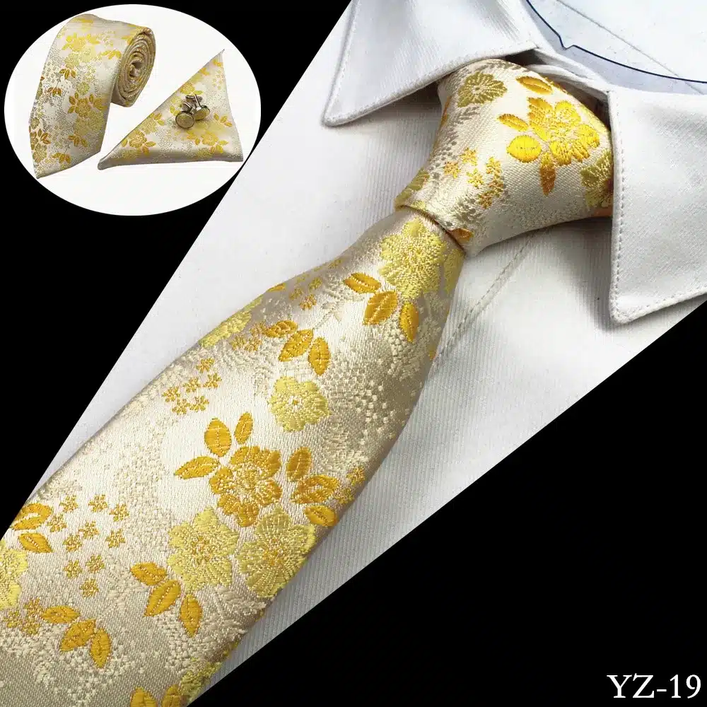 GUSLESON Men Tie Floral 100% Silk Jacquard Woven Necktie Gravata Corbatas Hanky Cufflinks Tie Set for Men Formal Wedding Party 31