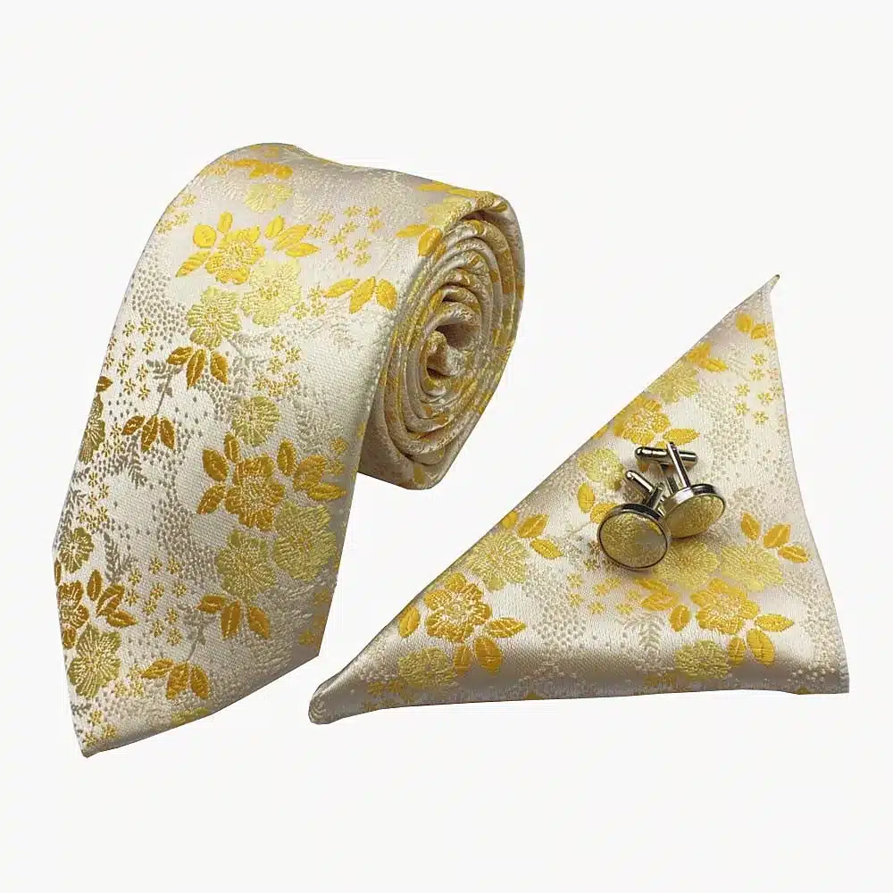 GUSLESON Men Tie Floral 100% Silk Jacquard Woven Necktie Gravata Corbatas Hanky Cufflinks Tie Set for Men Formal Wedding Party 32