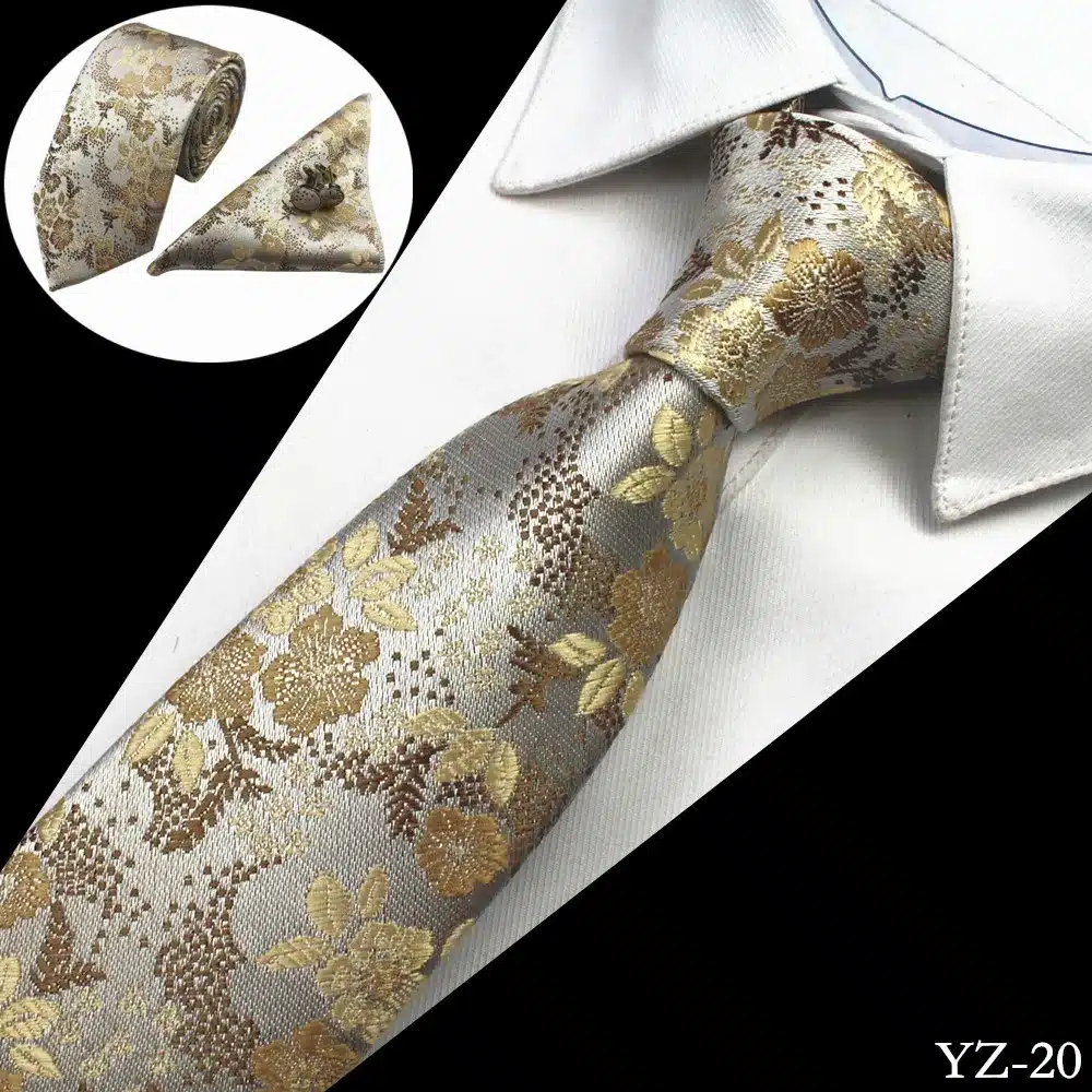 GUSLESON Men Tie Floral 100% Silk Jacquard Woven Necktie Gravata Corbatas Hanky Cufflinks Tie Set for Men Formal Wedding Party 33