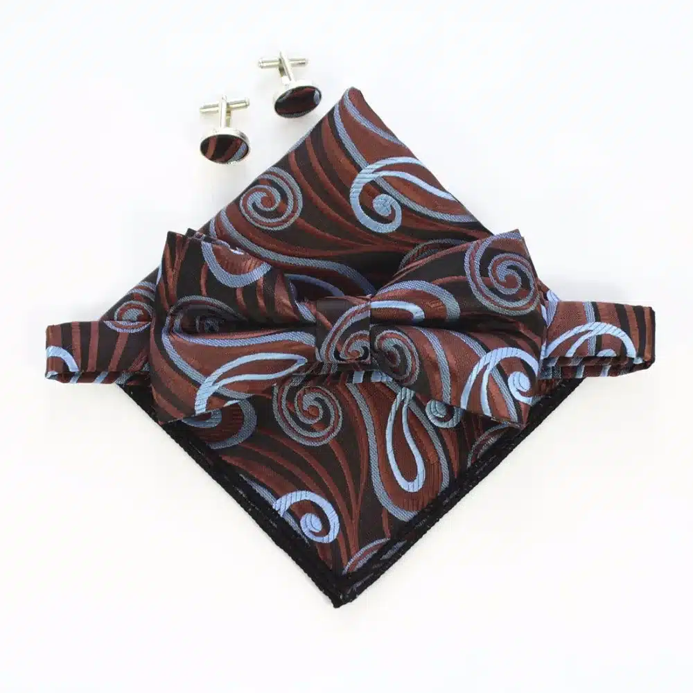 JEMYGINS Fashion Men Bow tie Cufflinks Pocket Squares Set Man Bowtie Handkerchief Set For Wedding Vintage Plaid Paisley Hanky 16