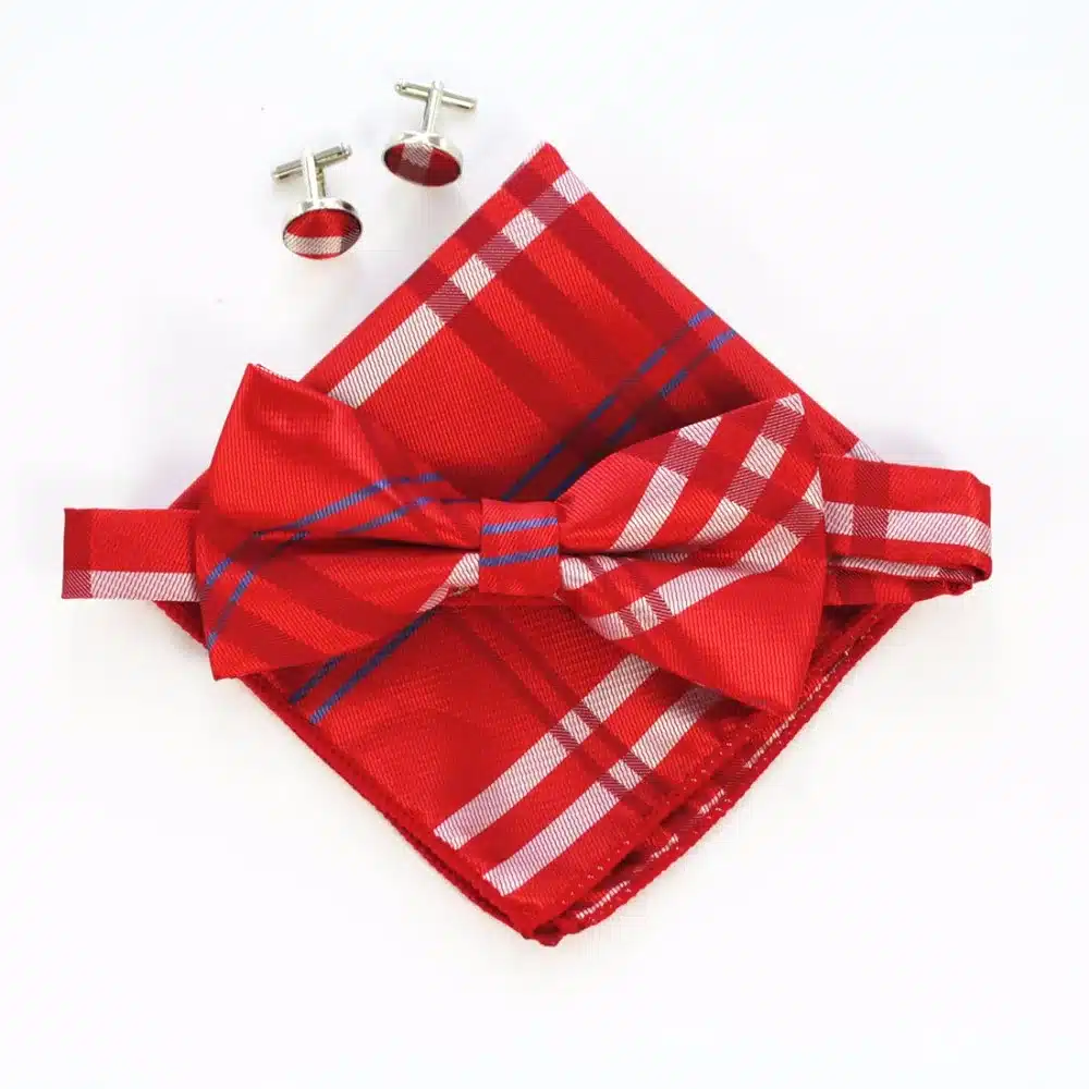 JEMYGINS Fashion Men Bow tie Cufflinks Pocket Squares Set Man Bowtie Handkerchief Set For Wedding Vintage Plaid Paisley Hanky 20