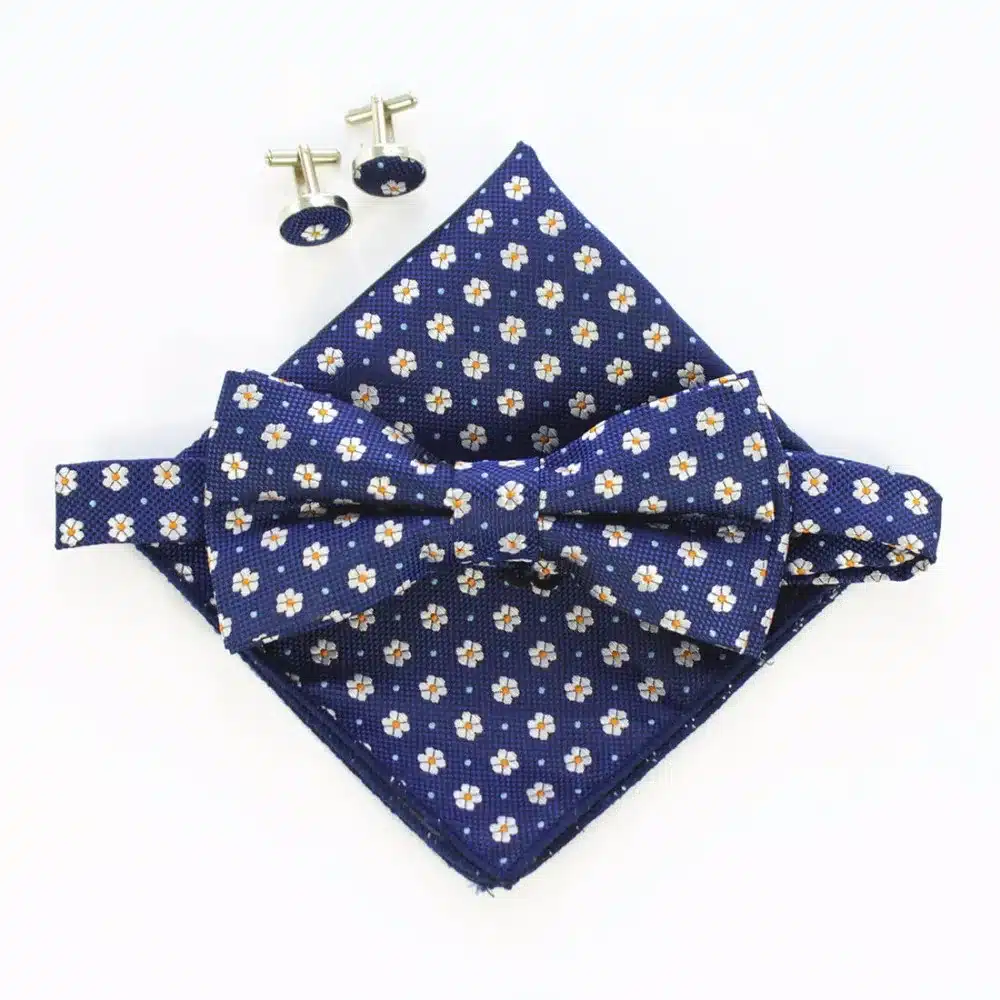 JEMYGINS Fashion Men Bow tie Cufflinks Pocket Squares Set Man Bowtie Handkerchief Set For Wedding Vintage Plaid Paisley Hanky 21