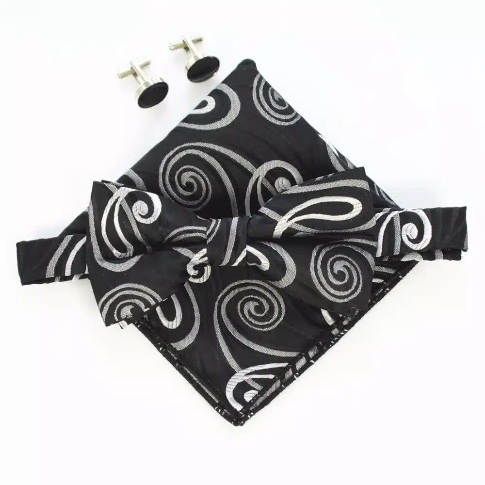 JEMYGINS Fashion Men Bow tie Cufflinks Pocket Squares Set Man Bowtie Handkerchief Set For Wedding Vintage Plaid Paisley Hanky 22