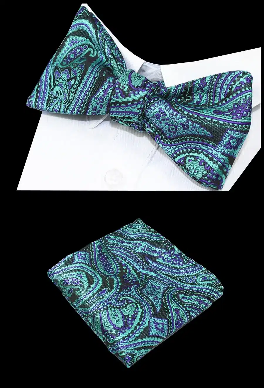 RBOCOTT Paisley Floral 100% Silk Jacquard Woven Bow Ties And Handkerchief Set Self Bowtie Hanky Set For Wedding Party 10
