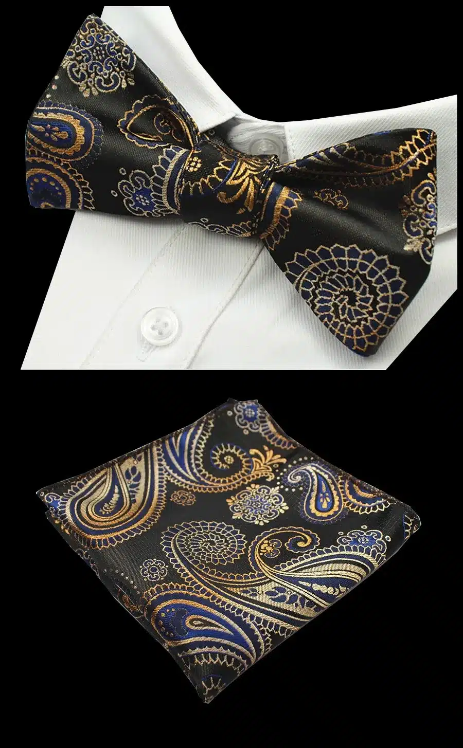 RBOCOTT Paisley Floral 100% Silk Jacquard Woven Bow Ties And Handkerchief Set Self Bowtie Hanky Set For Wedding Party 18