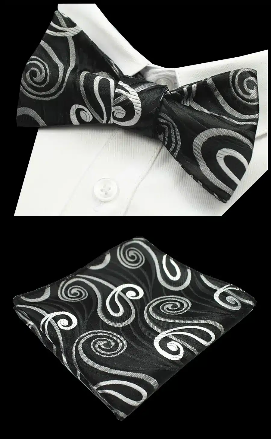 RBOCOTT Paisley Floral 100% Silk Jacquard Woven Bow Ties And Handkerchief Set Self Bowtie Hanky Set For Wedding Party 24
