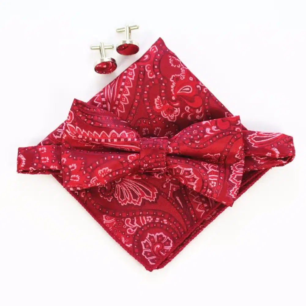 JEMYGINS Fashion Men's Cufflinks Bowtie And Pocket Squares Set Man Bow Tie Handkerchief Set For Wedding Vintage Plaid Hanky 26