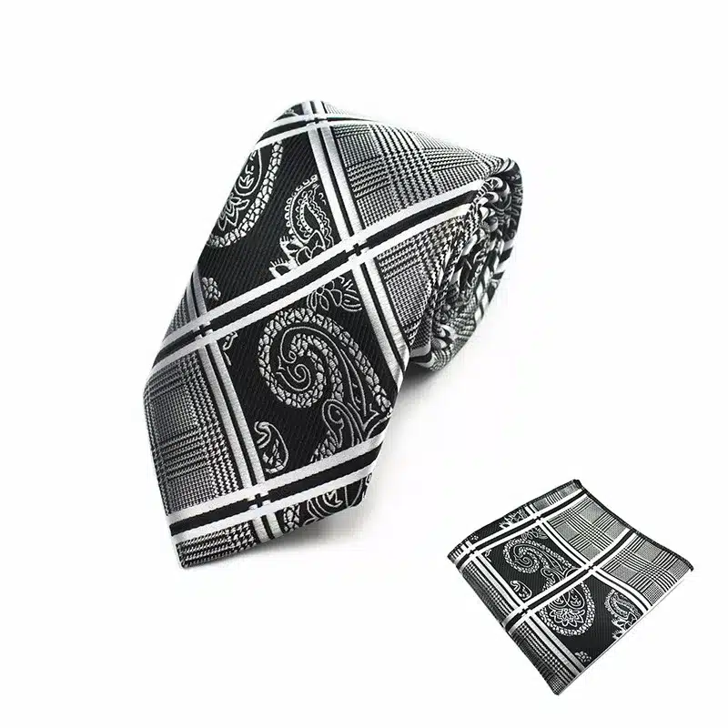 New Design Gents Necktie Plaid Paisley 100% Silk Jacquard Tie Hanky Set Business Wedding Party Ties For Men Free Shipping 26