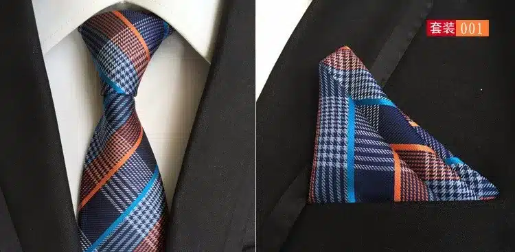 GUSLESON Mens Fashion Tie Hanky Set 8cm Silk Necktie Handerchief Business Gravata Men Ties Plaid Stripes Paisley Casual Tie 15