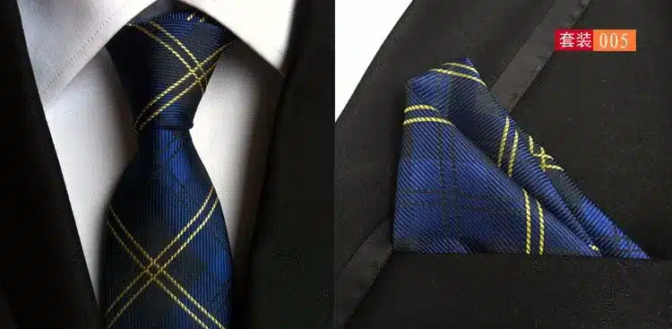 GUSLESON Mens Fashion Tie Hanky Set 8cm Silk Necktie Handerchief Business Gravata Men Ties Plaid Stripes Paisley Casual Tie 18