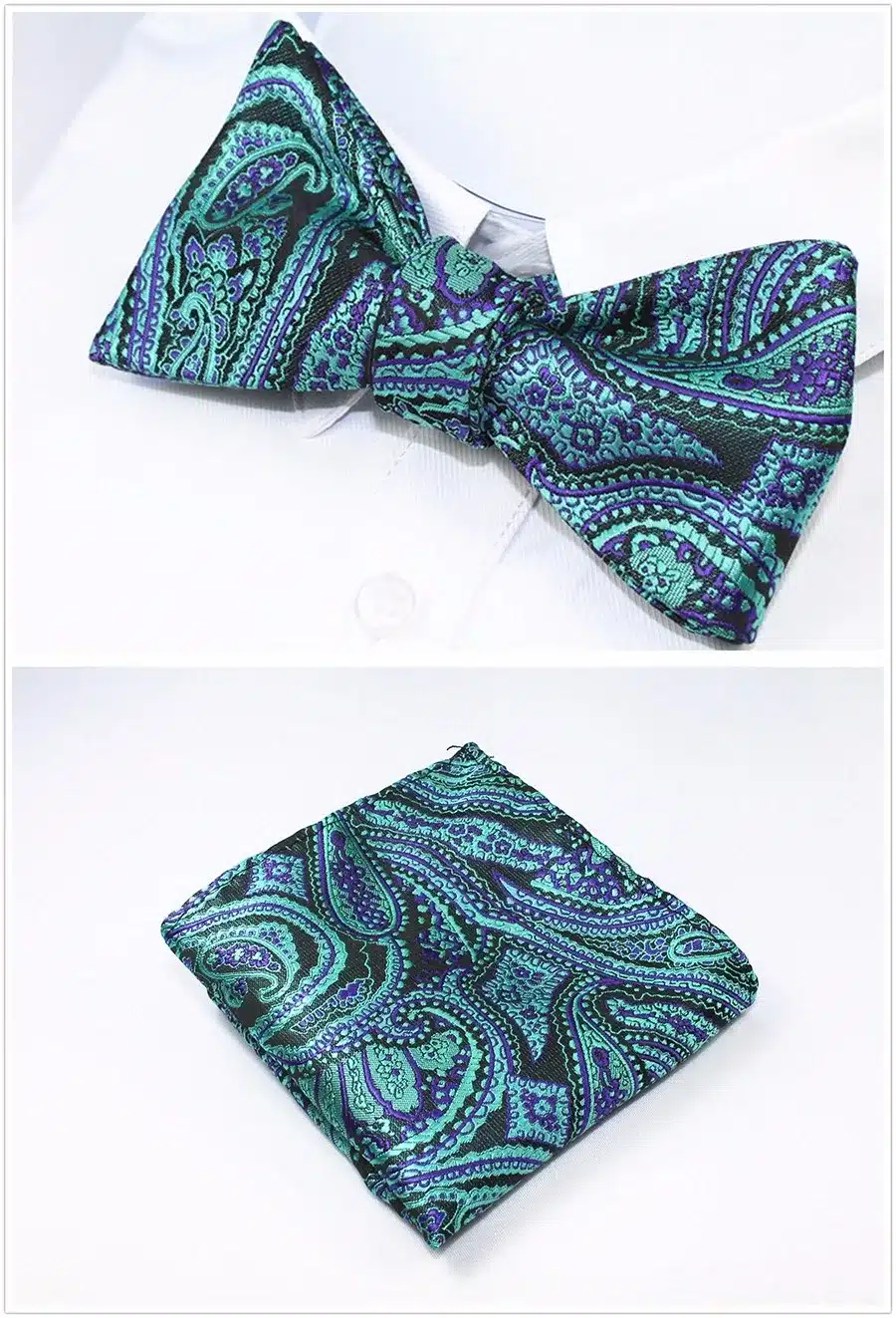GUSLESON New Design Self Bow Tie And Hanky Set Silk Jacquard Woven Men BowTie Pocket Square Handkerchief Suit Wedding Party 14