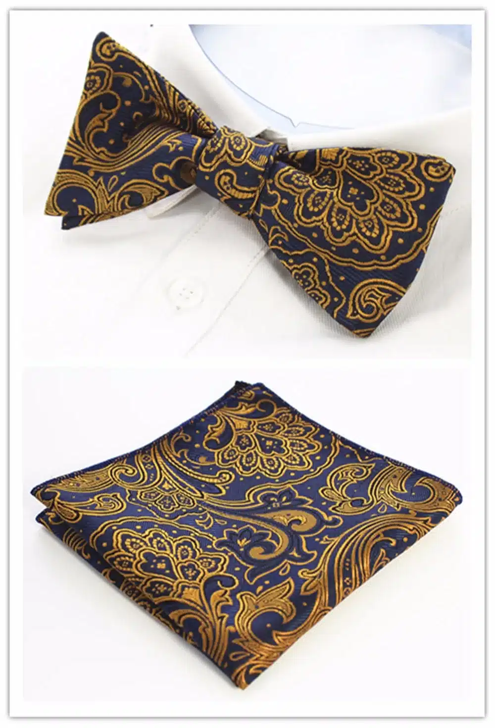 GUSLESON New Design Self Bow Tie And Hanky Set Silk Jacquard Woven Men BowTie Pocket Square Handkerchief Suit Wedding Party 24
