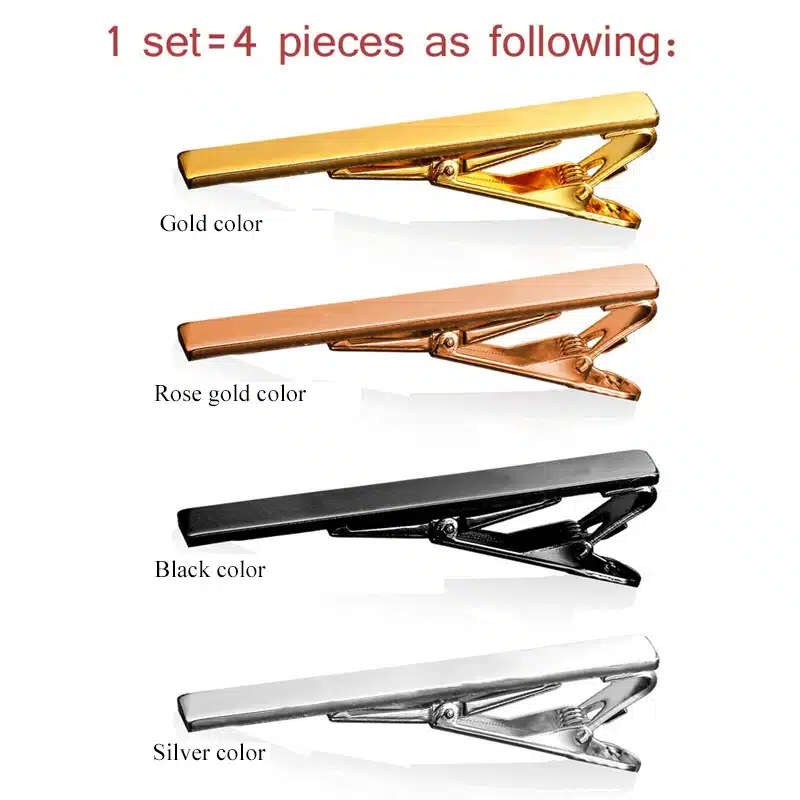 U7 Tie Clip Set 4PCS Classic Simple Style Gold/Rose Gold/Black/Silver Color Male Business Necktie Clip Clasp Men Jewelry TC001 7