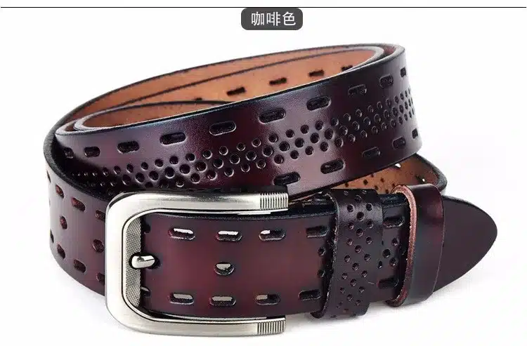VACHECUIR Top Brand Luxury 100% Genuine Leather Men's Belts,Casual Design Mens Hollow Ventilate Belt For Men,Hip Jeans Belts Q3 11