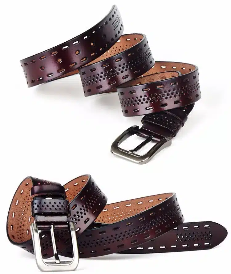 VACHECUIR Top Brand Luxury 100% Genuine Leather Men's Belts,Casual Design Mens Hollow Ventilate Belt For Men,Hip Jeans Belts Q3 12