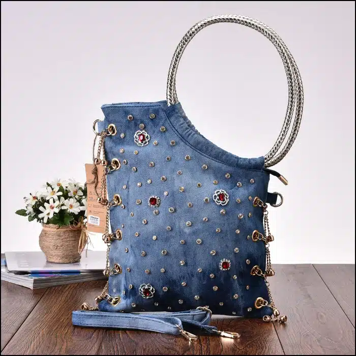 KISS KAREN Luxury Rhinestone Rivets Fashion Denim Women Totes Jeans Womens Shoulder Bags Lady Handbags Designer Tote Bag 9