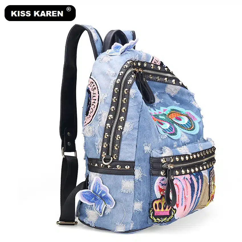 KISS KAREN Fashion Appliques Women Backpack Rivets Denim Backpacks Jeans Women's Backpacks Cowboy Bag Ladies Casual Daypacks 9