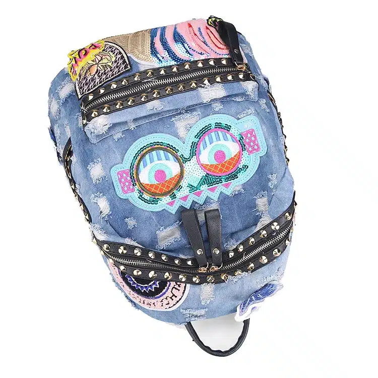 KISS KAREN Fashion Appliques Women Backpack Rivets Denim Backpacks Jeans Women's Backpacks Cowboy Bag Ladies Casual Daypacks 11