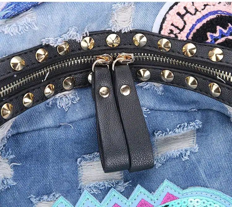 KISS KAREN Fashion Appliques Women Backpack Rivets Denim Backpacks Jeans Women's Backpacks Cowboy Bag Ladies Casual Daypacks 14