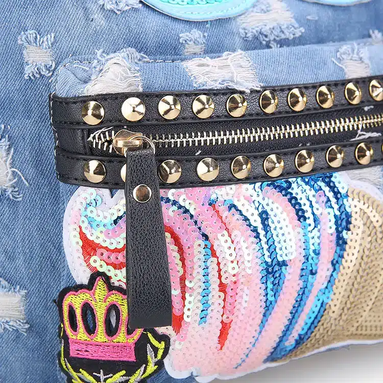 KISS KAREN Fashion Appliques Women Backpack Rivets Denim Backpacks Jeans Women's Backpacks Cowboy Bag Ladies Casual Daypacks 17
