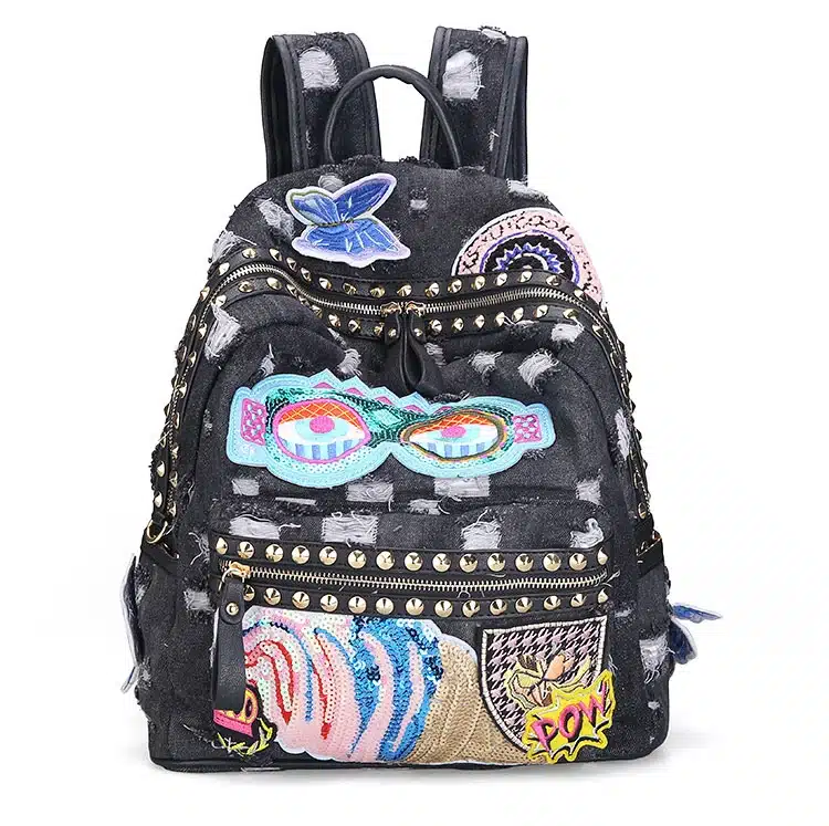 KISS KAREN Fashion Appliques Women Backpack Rivets Denim Backpacks Jeans Women's Backpacks Cowboy Bag Ladies Casual Daypacks 20