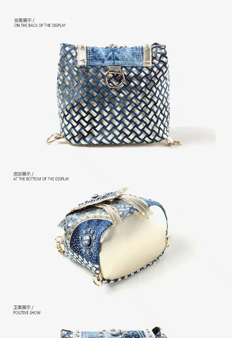 New Women Denim Bags Jeans Handbag 2017 High Quality Ladies Bags With Diamonds Rivet Messenger Bags Women's Shoulder Bag 3
