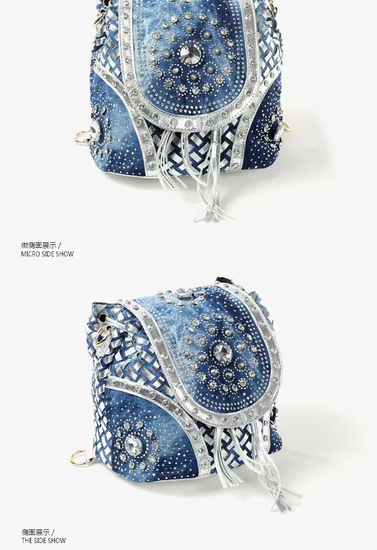 New Women Denim Bags Jeans Handbag 2017 High Quality Ladies Bags With Diamonds Rivet Messenger Bags Women's Shoulder Bag 4