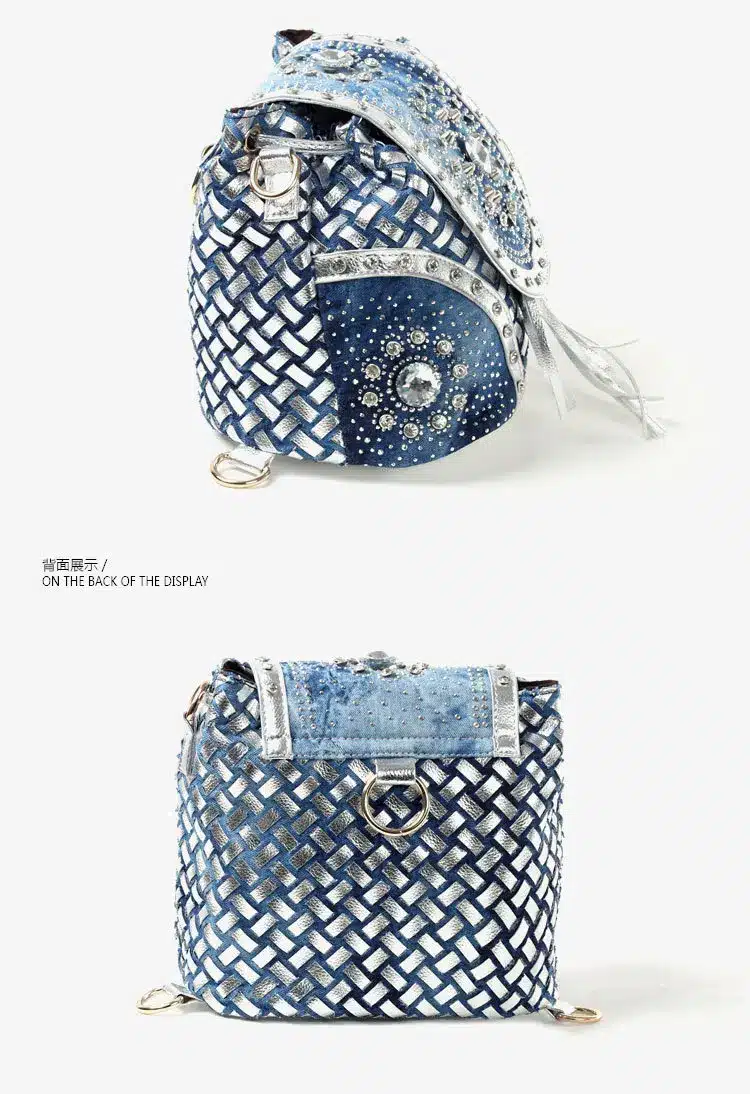 New Women Denim Bags Jeans Handbag 2017 High Quality Ladies Bags With Diamonds Rivet Messenger Bags Women's Shoulder Bag 5
