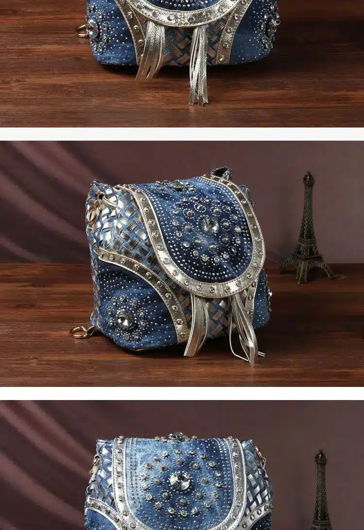 New Women Denim Bags Jeans Handbag 2017 High Quality Ladies Bags With Diamonds Rivet Messenger Bags Women's Shoulder Bag 7