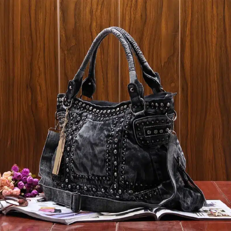 New Vintage Fashion Elegant Zipper Shine Rhinestone Denim Jeans Women HandBags Evening Bags Totes Female Shoulder Message Bag 5