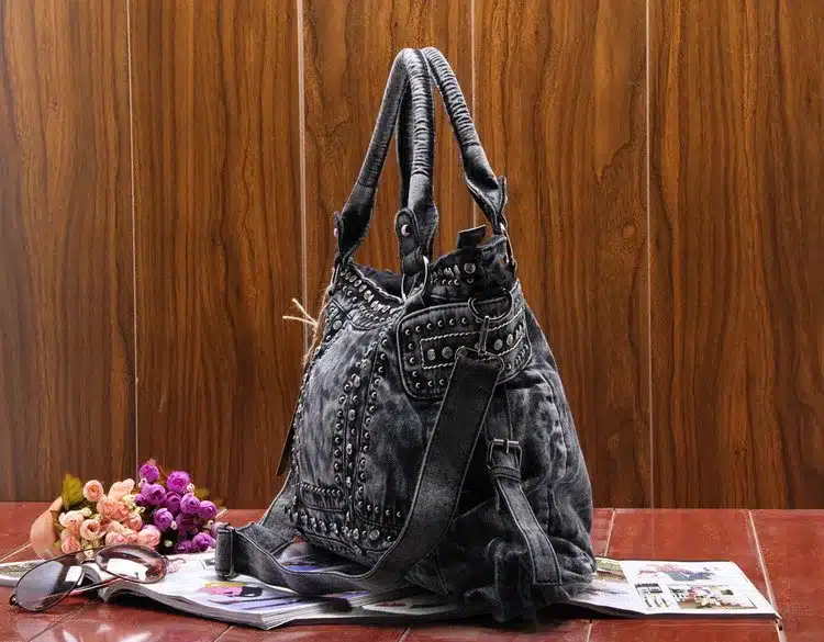 New Vintage Fashion Elegant Zipper Shine Rhinestone Denim Jeans Women HandBags Evening Bags Totes Female Shoulder Message Bag 7