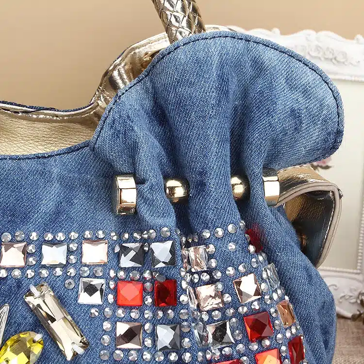 iPinee 2017 Women Denim Bags Jeans Handbag High Quality Ladies Bags With Diamonds Rivet Messenger Bags Women's Shoulder Bag 19