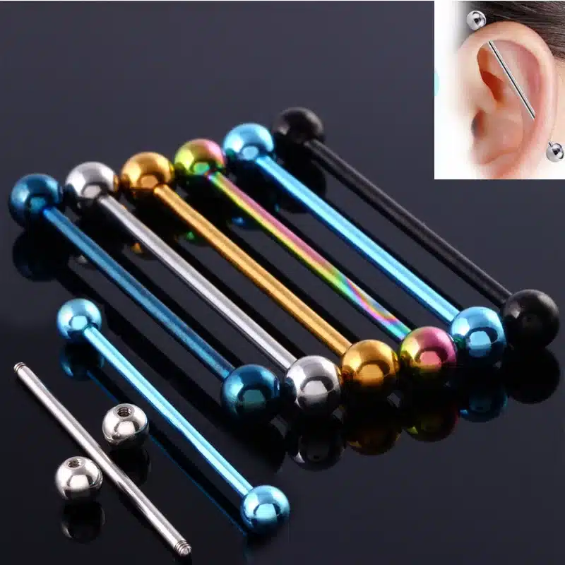 1 Pc 1.6*34+5mm Stainless Steel Industrial Piercing Ear Cartilage Stud Earring Barbell Straight Ear Piercings Barbell Jewelry 11