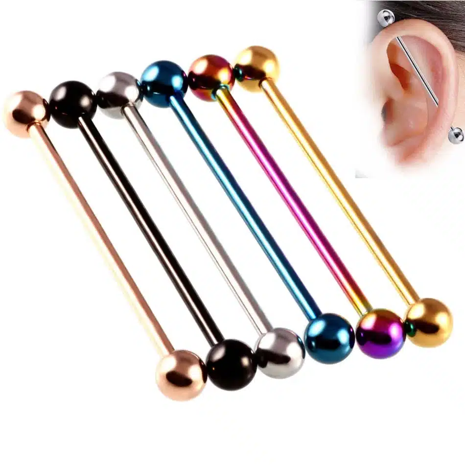1 Pc 1.6*34+5mm Stainless Steel Industrial Piercing Ear Cartilage Stud Earring Barbell Straight Ear Piercings Barbell Jewelry 15